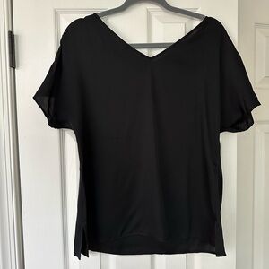 Washable Silk Black V-Neck Women's Top